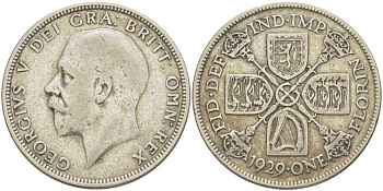 Великобритания 2 шиллинга = 1 флорин 1929 Георг V (1910-1936) KM 834, Spink 4038 серебро 4610-1023