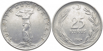 ТУРЦИЯ 25 КУРУШЕЙ 1964 KM 892.2 сталь 3856-826