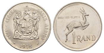 ЮАР 1 ранд 1978 антилопа спрингбок, герб KM 88a никель UNC 4645-922