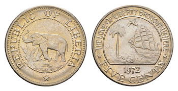 Либерия 5 центов 1972  KM 14 медно-никель  UNC 4659-466
