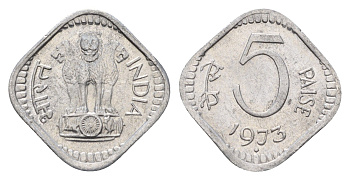 Индия 5 пайс 1973 KM 18.6 алюминий UNC 4651-628