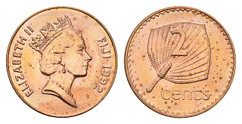 Фиджи 2 цента 1992 KM 50a цинк плакированный медью UNC 4395-1052