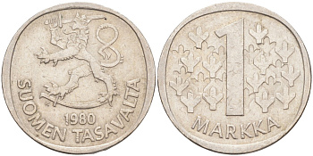 Финляндия 1 марка 1980 К KM 49а медно-никель 4398-147