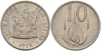 ЮАР 10 центов 1971 цветок алоэ KM 85 никель    4189-122