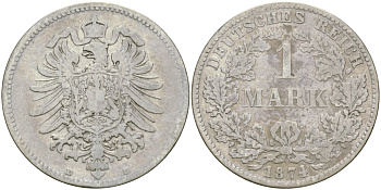 Германия 1 марка 1874 D Weege 17, J. 9, KM 7 серебро 98-1235