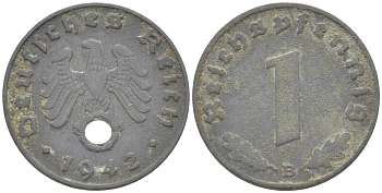 ГЕРМАНИЯ 1 РЕЙХСПФЕННИГ 1942 В KM 97, J. 369 цинк 4181-518