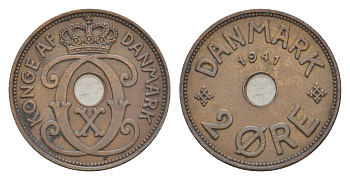 Фарерские острова 2 эре 1941 Кристиан X (1912-1947), датские территории KM 2 бронза 3711-1635