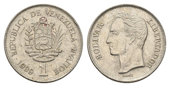 Венесуэла 1 боливар 1990 Симон Боливар Y 52a.2 сталь плакированная никелем 4662-923