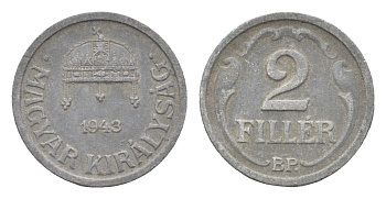 Венгрия 2 филлера 1943 BP KM 519 цинк 4665-543