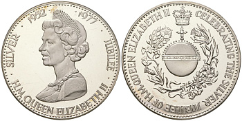 Великобритания медаль "серебрянный юбилей правления Елизаветы II" 1977 диаметр 38 мм, вес 30 гр, в оригинальной упаковке W&E 8748 медно-никель PROOF 1065-2-41