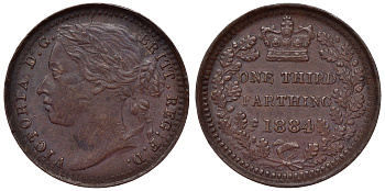 Великобритания 1/3 фартинга 1884 Виктория (1837-1901) KM 750, Spink 3960 бронза 1531-242