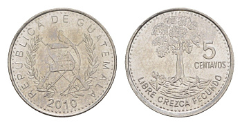 Гватемала 5 сентаво 2010 KM 276.6a сталь плакированная никелем UNC 4644-261