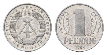ГДР 1 пфенниг 1964 A KM 8.1 алюминий 192-143
