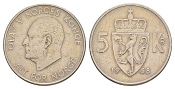 Норвегия 5 крон 1968 Улаф V (1957-1991) KM 412 медно-никель 4162-413