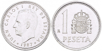 ИСПАНИЯ 1 ПЕСЕТА 1987 ХУАН КАРЛОС I (1975-) KM 821 алюминий UNC 77-617