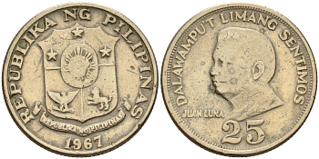 Филиппины 25 сентимо 1967 Хуан Луна KM 199 медь цинк никель    4595-953