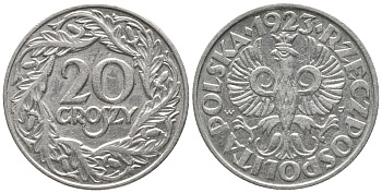 ПОЛЬША 20 ГРОШЕЙ 1923 KM 12 никель 28-1154