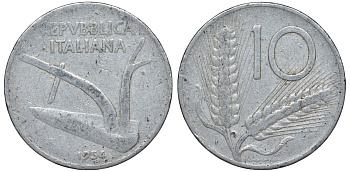 Италия 10 лир 1954 R, колосья KM 93 алюминий 4543-421