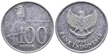 Индонезия 100 рупий 1999 черный пальмовый какаду KM 61 алюминий 41-433