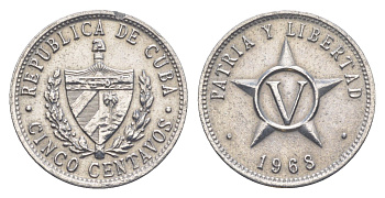Куба 5 сентаво 1968 Монетный двор Кремницы KM 34 алюминий 4637-1045