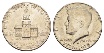 США 1/2 доллара (50 центов) 1976 D, 200 лет независимости, Джон Кеннеди KM 205 медь плакированная медно-никелем aUNC 4545-542