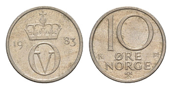 Норвегия 10 эре 1983 Улаф V (1957-1991) KM 416 медно-никель 4632-1168