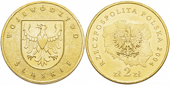 Польша 2 злотых 2004 MW, серия польские воеводства, Силезское воеводство KM 493 нордик UNC 4529-115