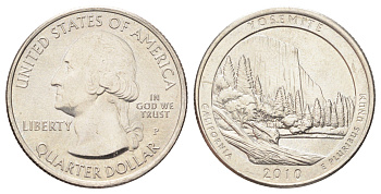 США 25 центов (квотер, 1/4 доллара) 2010 P, Квотеры «Парки США» - Национальный парк Йосемити KM 471 медь плакированная медно-никелем UNC 4666-924