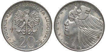 Польша 20 злотых 1975 MW, Международный год женщины KM 75, Parchimowicz 248 медно-никель UNC 72-146
