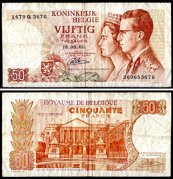 Бельгия 50 франков 1966 Pick 139 (4) бумага 6300-20-2-2