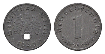 Германия 1 рейхспфенниг 1943 A KM 97, J. 369 цинк 4684-229