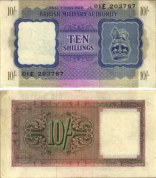 АНГЛИЯ 10 ШИЛЛИНГОВ 1943 ВОЕННЫЙ ВЫПУСК Pick M5 бумага VF 7207-18-3
