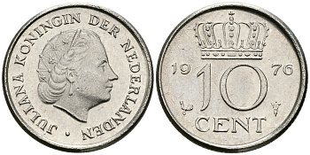Нидерланды 10 центов 1976 Юлиана (1948-1980) КМ 182 никель 96-451