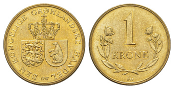 Гренландия 1 крона 1957 KM 10 алюминиевая бронза UNC 3711-2141