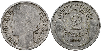 Франция 2 франка 1950 KM 886a алюминий 4187-1021