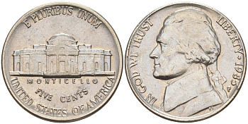 США 5 ЦЕНТОВ 1985 P, ДЖЕФФЕРСОН KM A192 медно-никель 190-211