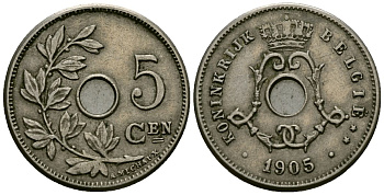 Бельгия 5 сантимов 1905 Belgie KM 55 медно-никель 4173-131