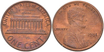 США 1 ЦЕНТ 1981 ЛИНКОЛЬН KM 201 медь цинк 188-219