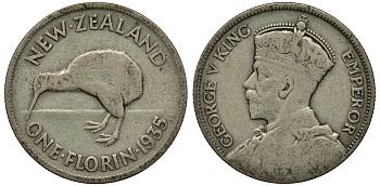 Новая Зеландия 1 флорин 1935 Георг V (1910-1936), Киви KM 4 серебро 272-1423