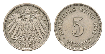 Германия 5 пфеннигов 1912 E, Вильгельм II (1888-1918) KM 11, J. 12 медно-никель 4640-143