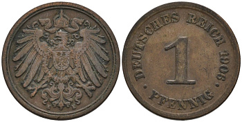 Германия 1 пфенниг 1906 E KM 10, J. 10 медь 4567-1235