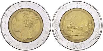 ИТАЛИЯ 500 ЛИР 1986 R KM 111 биметалл 4523-841