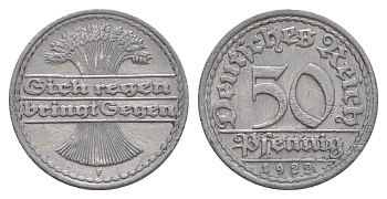 Германия 50 пфеннигов 1922 F KM 27, J. 301 алюминий 4646-1144