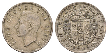 Новая Зеландия 1/2 кроны 1949 Георг VI (1936-1952) KM 19 медно-никель 4653-332