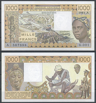 Западная Африка 1000 франков 1981  Pick 307 Cb  бумага  UNC (пресс) 7221-32-2-1