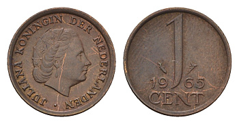 Нидерланды 1 цент 1965 Юлиана (1948-1980) KM 180 бронза 192-1027