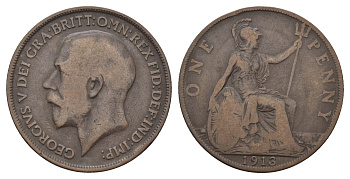 Великобритания 1 пенни 1913 Георг V (1910-1936) KM 810, Spink 4051 бронза 4680-835