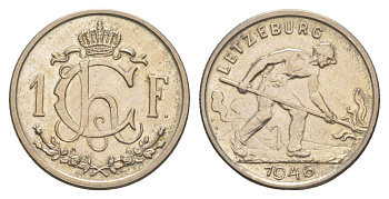 Люксембург 1 франк 1946 KM 46.1 медно-никель aUNC 4646-1013