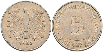 ФРГ 5 марок 1982 j KM 140.1 медно-никель 4557-635