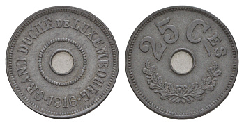 Люксембург 25 сантимов 1916 год-тип, Мария Аделаида (1912-1919), Германская оккупация KM 29 цинк 4654-644